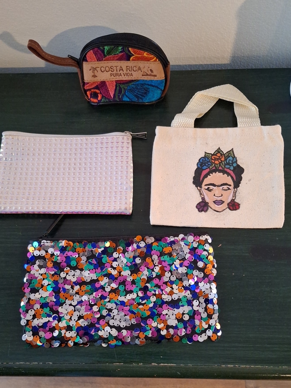 Pura Vida Colorful Embroidered Coin Wristlet with Leather Trim